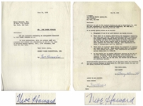 Two 1959 Agreements Signed by Moe Howard -- Regarding Three Stooges Performances & Payments -- Each Measures 8.5 x 11, Very Good Plus